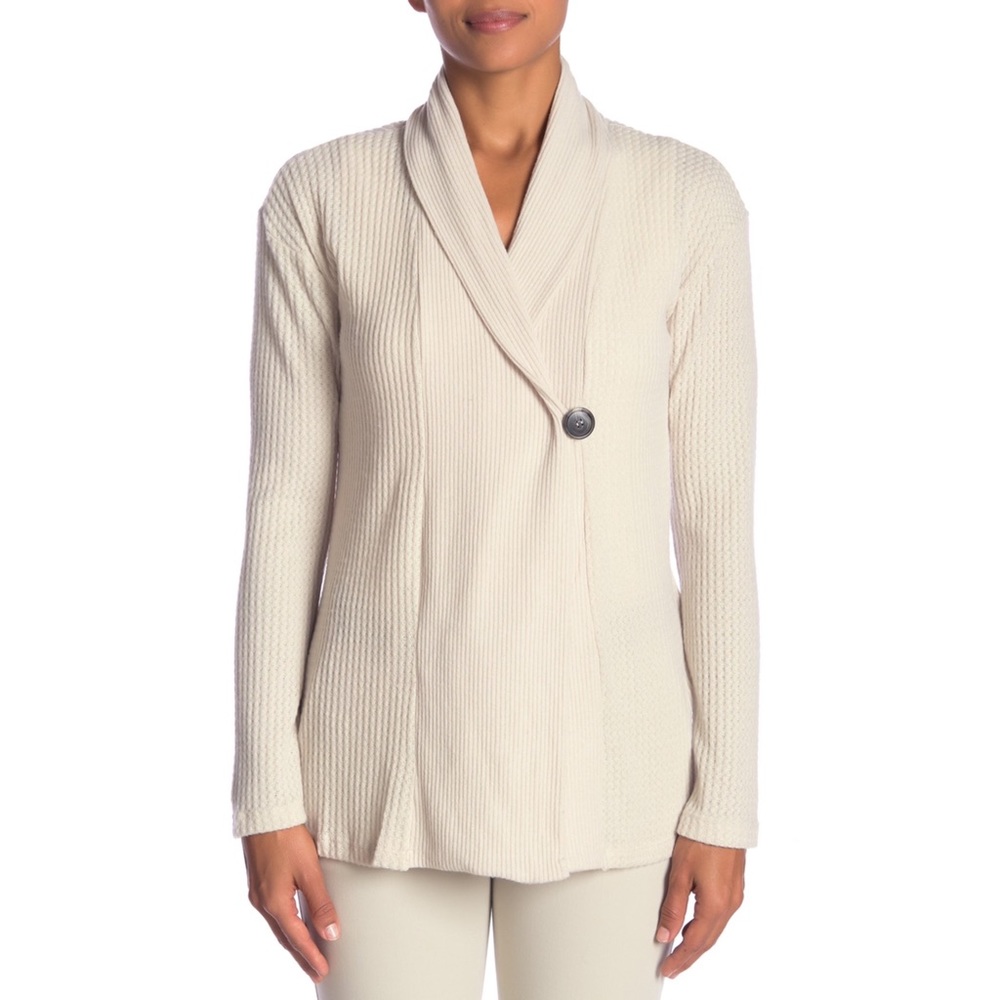 Bobeau Button Front Cardigan In Oatmeal - Picture 3 of 3